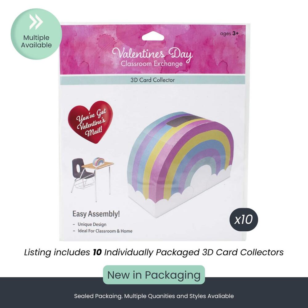 Rainbow 3D Valentine’s Day Card Collector (Pack of 10)